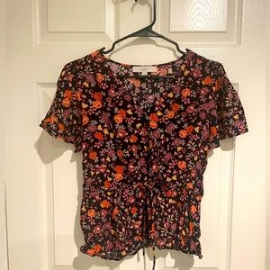 Loft top, size medium, faux wrap, tie waist, peplum